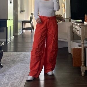 BDG Bright Orange Cargo Pants with Utility Pockets